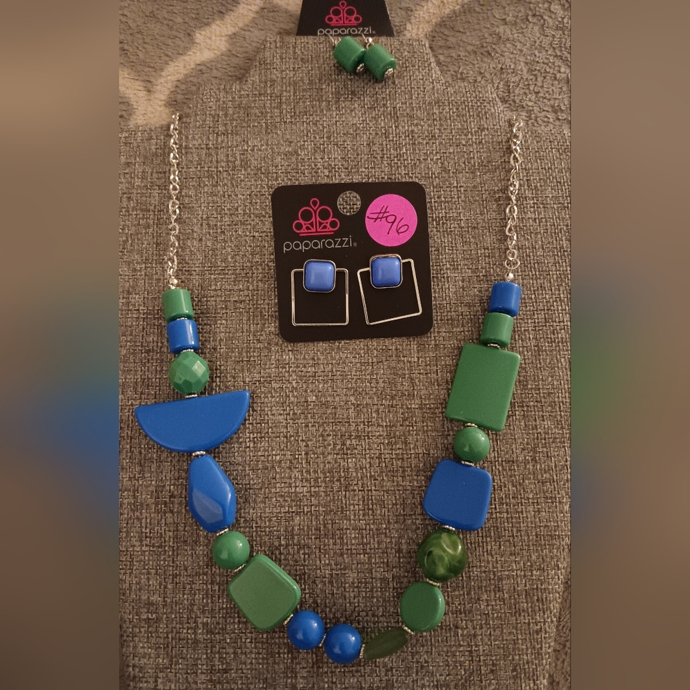 Paparazzi Blue and Green Necklace and Earring Set